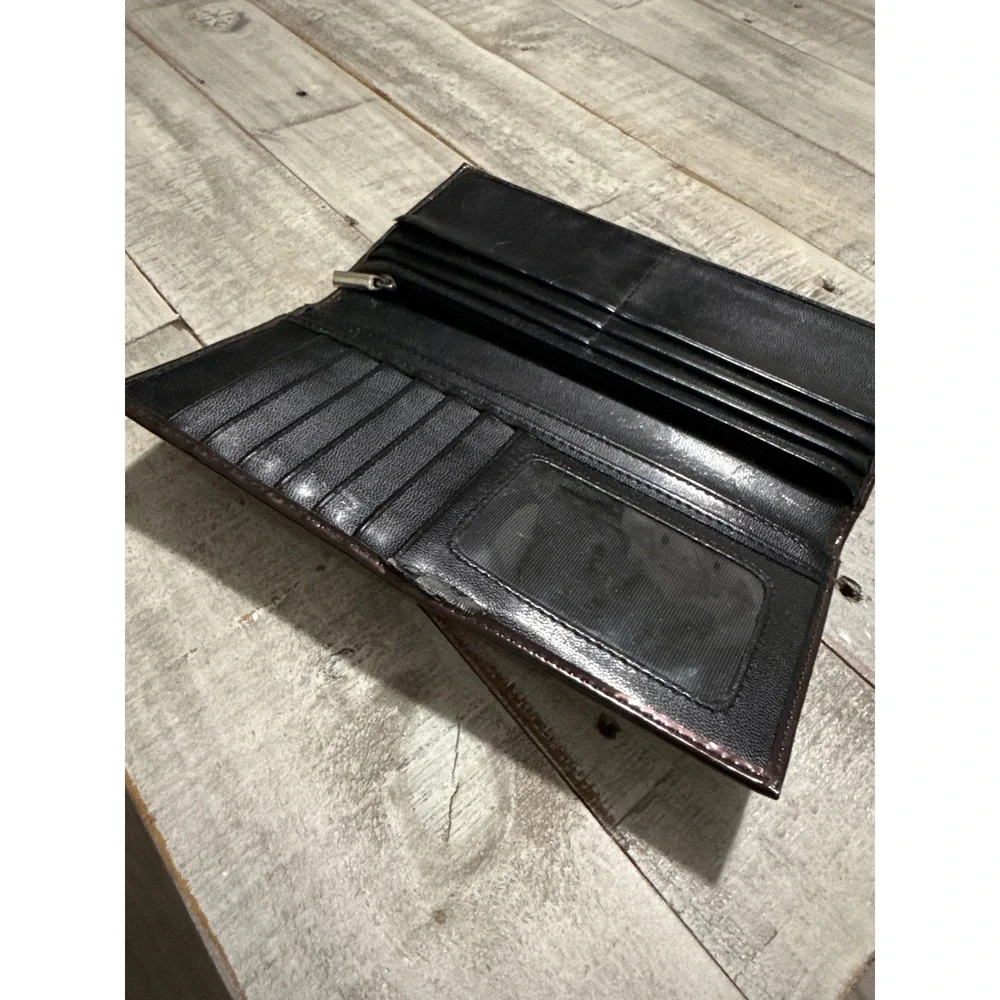 Beijo Metallic Bronze Patent Faux Leather Bifold Wallet ID Window Slim Clutch